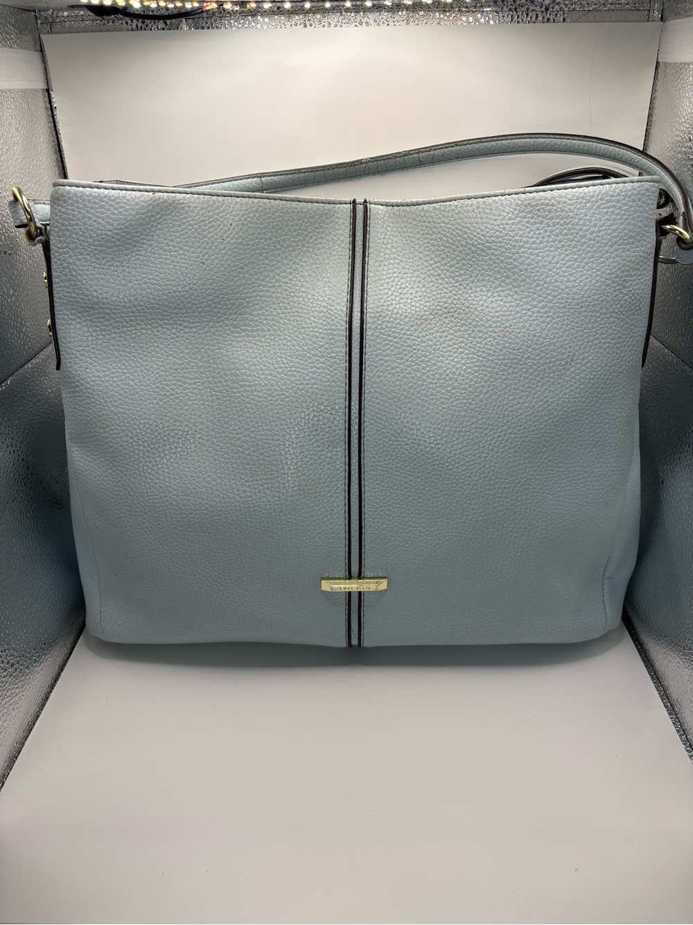 Anne Klein Light Blue Pebbled Leather Shoulder Bag